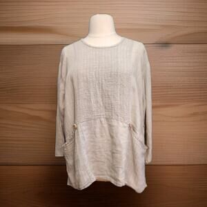 Flax By Jeanne Engelhart Linen Tunic Top With Pockets Boho Laganlook Oversized M